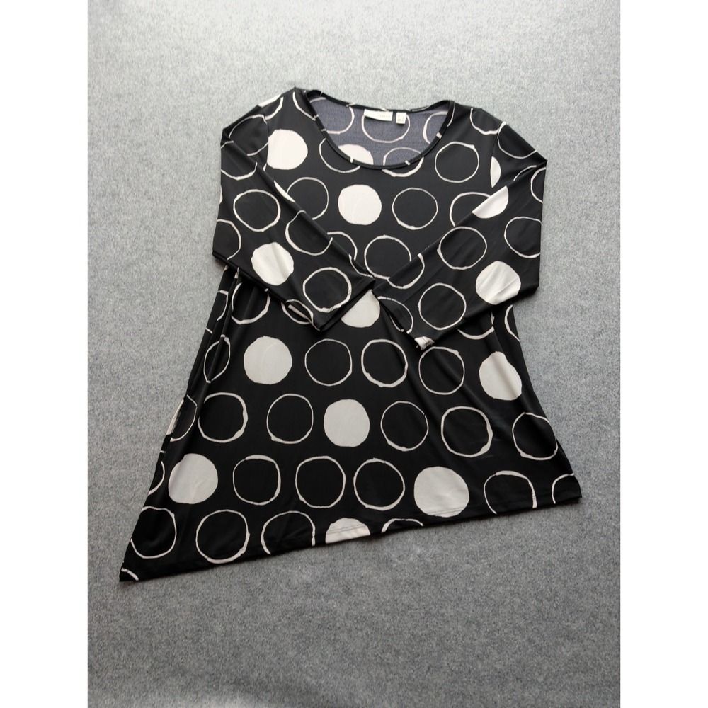 Susan Graver Women's Tunic Top Sz L Lg Sleeves Poly Spandex Black White Dots